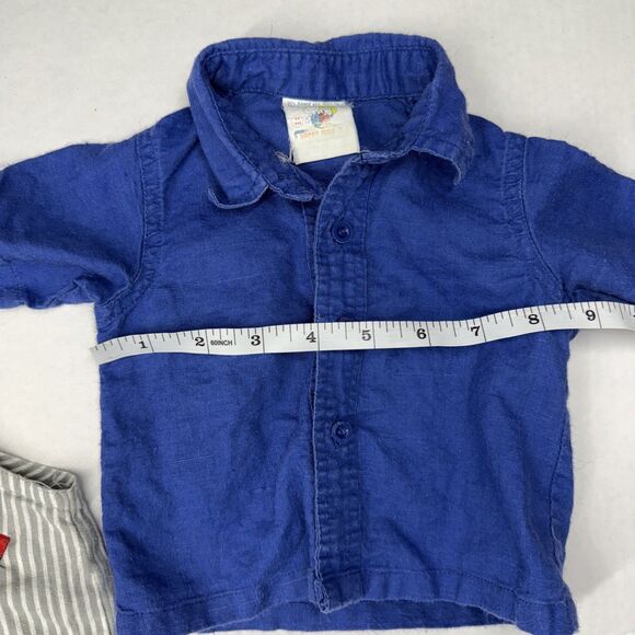 Vintage Happy Kids Gray Stipe Bib Overalls & Button Blue Shirt Size 3-6 Months - Picture 11 of 13